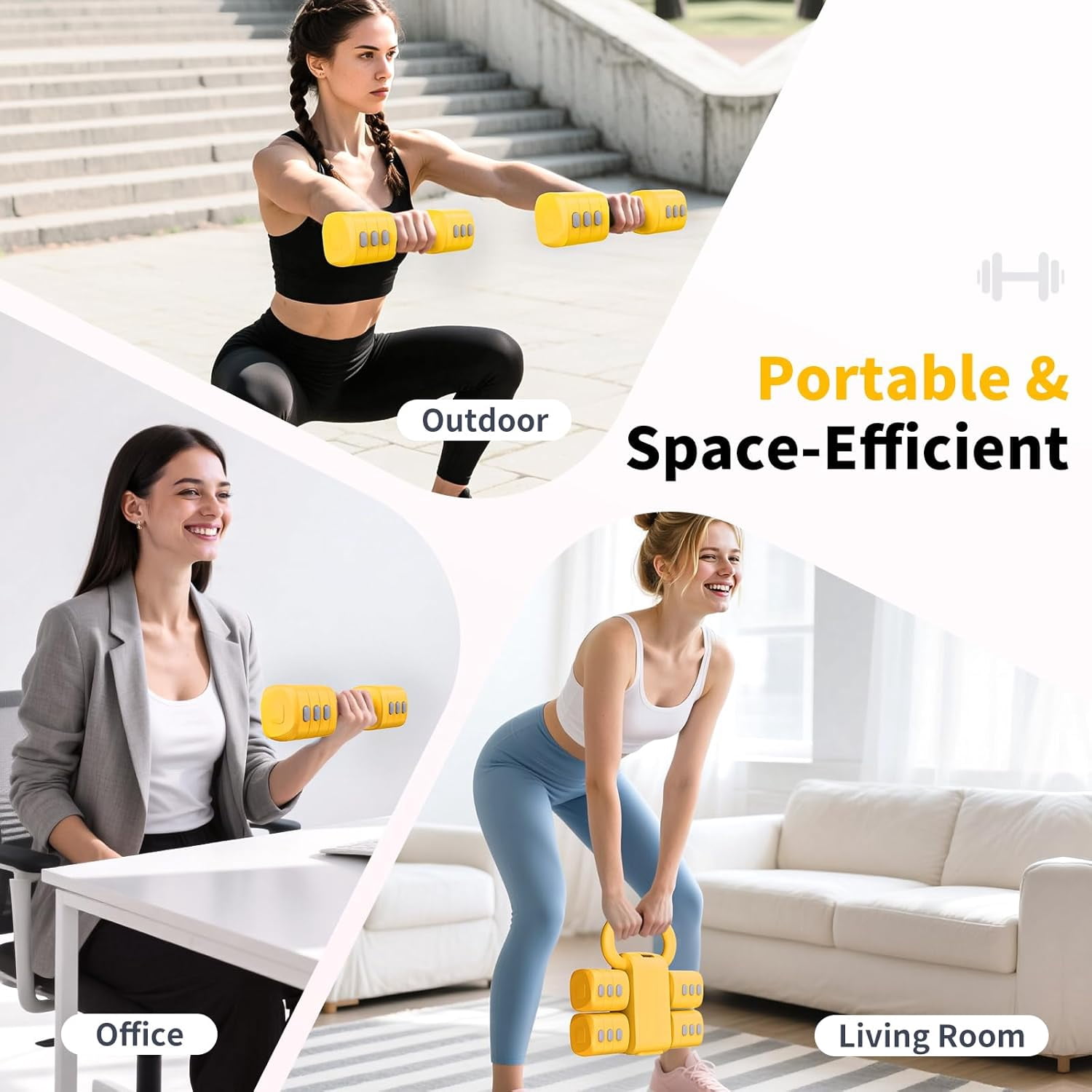 2-in-1 Adjustable Dumbbell Set, 4-Level Weight Dumbbell Set for Women and Men, Each piece weighs 2.2/3.3/4.4/5.5lb and comes in a kettlebell form, ideal for home gym workouts and training