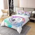 thumbnail image 2 of Erosebridal Wolf Bedding Set Lotus Tie Dye Comforter Cover Mandala Flower Exotic Tribal Duvet Cover Green Eyes Wild Animal Marble Bedspreads Cover 3Pcs Queen Size Purple Pink, 2 of 6