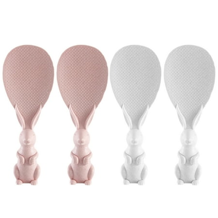 

4PCs Kitchen Utensils Non-stick Rice Spoon Creative Eco-Friendly Wheat Straw Rabbit Standing Rice Spoon (2pcs Pink Spoons + 2pcs Beige Spoons)