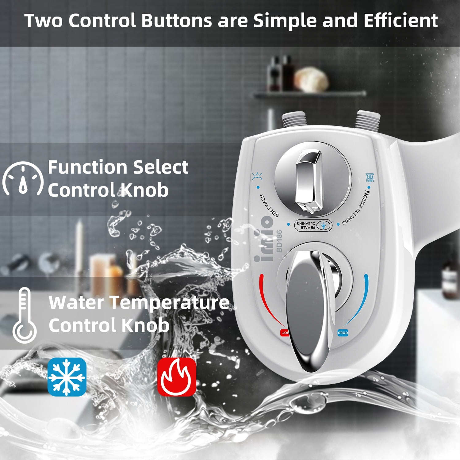 imio BD186 Non-Electric, Bidet Attachment White with Self Cleaning Nozzle