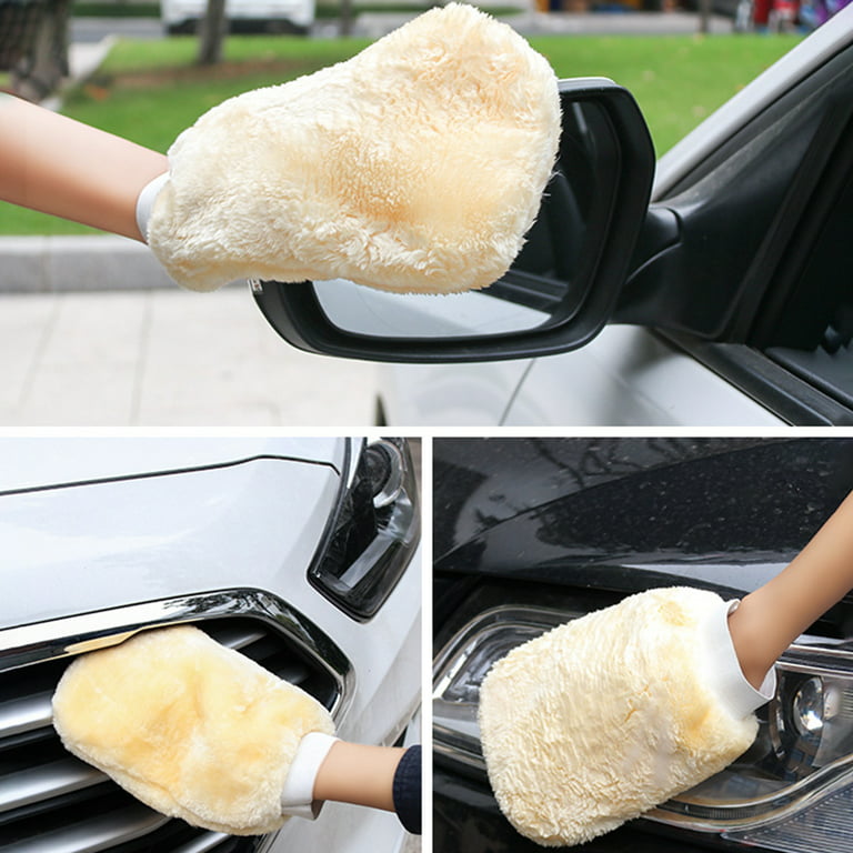Kunyu 1pc Car Cleaning Glove Double-Sided Fleece Large Palm Scratch-Free Good Water Absorption Lint-Free Car Cleaning Accessories Car F, Men's, Beige
