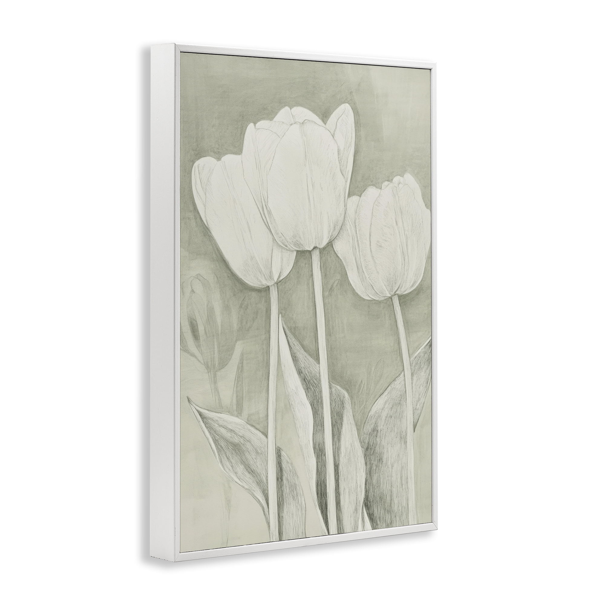 Stupell Industries Faded Tulips Pencil Sketch White Framed Giclee Art, design by Petal Prints Design