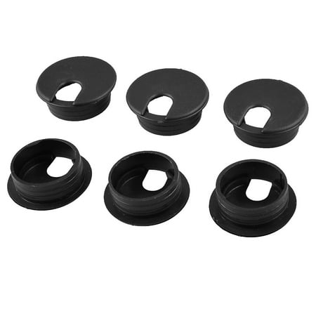 

Unique Bargains 6 Pcs Home Office Desk Computer Round 35mm Mount Cable Cord Grommet Hole Black