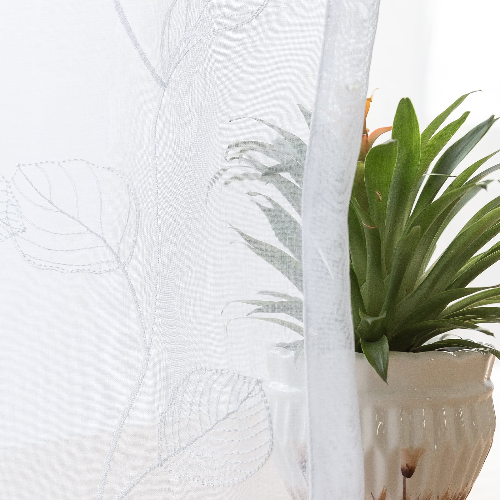 Curtainking White Sheer Curtains for Living Room Embroidered Leaf Window Curtains 84 inch Length light Filtering Drapes Rod Pocket 2 Panels White