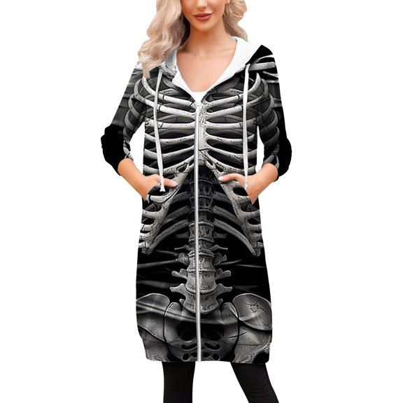 Hoodies for Women Halloween Skeleton Print Hoodies Y2k Workout Hoodies Long Sleeve Jacket with Pockets Holiday Hoodie Sweatshirt for Women Basic Layering Hooded Jacket