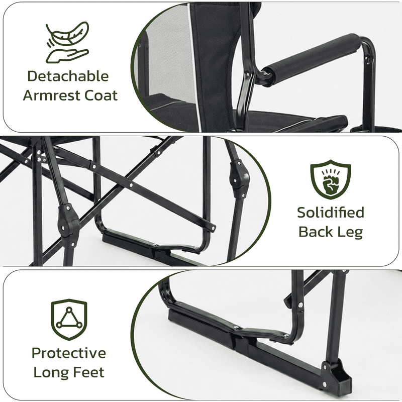 Simple Deluxe Outdoor Foldable Camping Chair, with Sturdy Material and 400lbs Capacity, Camp Folding Chair with Cup Holder & Carrying Bag, Suitable for Park, Beaches and Camping, Black
