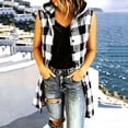 thumbnail image 4 of MaFYtyTPR Women Sleeveless Hooded Outerwear Plaid Button Down Long Vest Women's Fall Winter Fashion Mid Length Checkered Jacket A-White S, 4 of 6