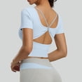 thumbnail image 2 of Sevevn Women's Short Sleeve Workout Crop Tops Open Back Twisted Strappy Scoop Neck Slim Fit Athletic Shirts Blue S, 2 of 9