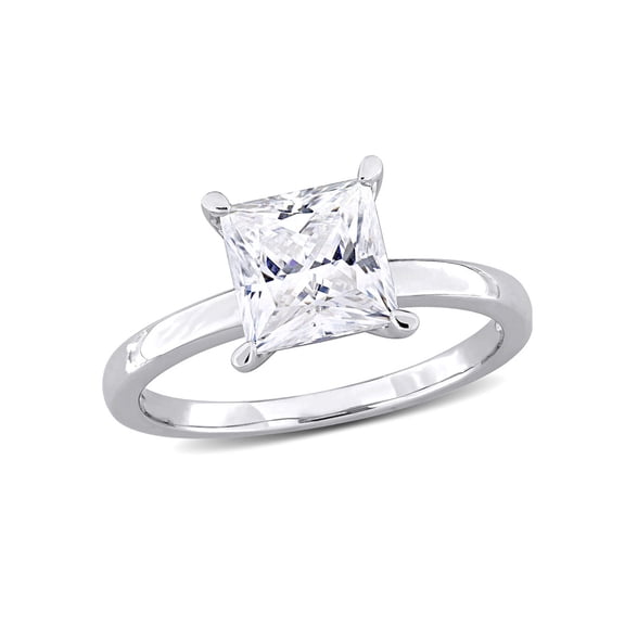 2.00 Carat (Ctw) Lab-Created Square-Cut Moissanite Solitaire Engagement Ring in Sterling Silver for Women