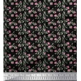 thumbnail image 1 of Soimoi Tissu en Poly Georgette Noir Feuilles & Azalée Imprimés Floraux au Mètre 52 Pouces de Large, 1 of 3