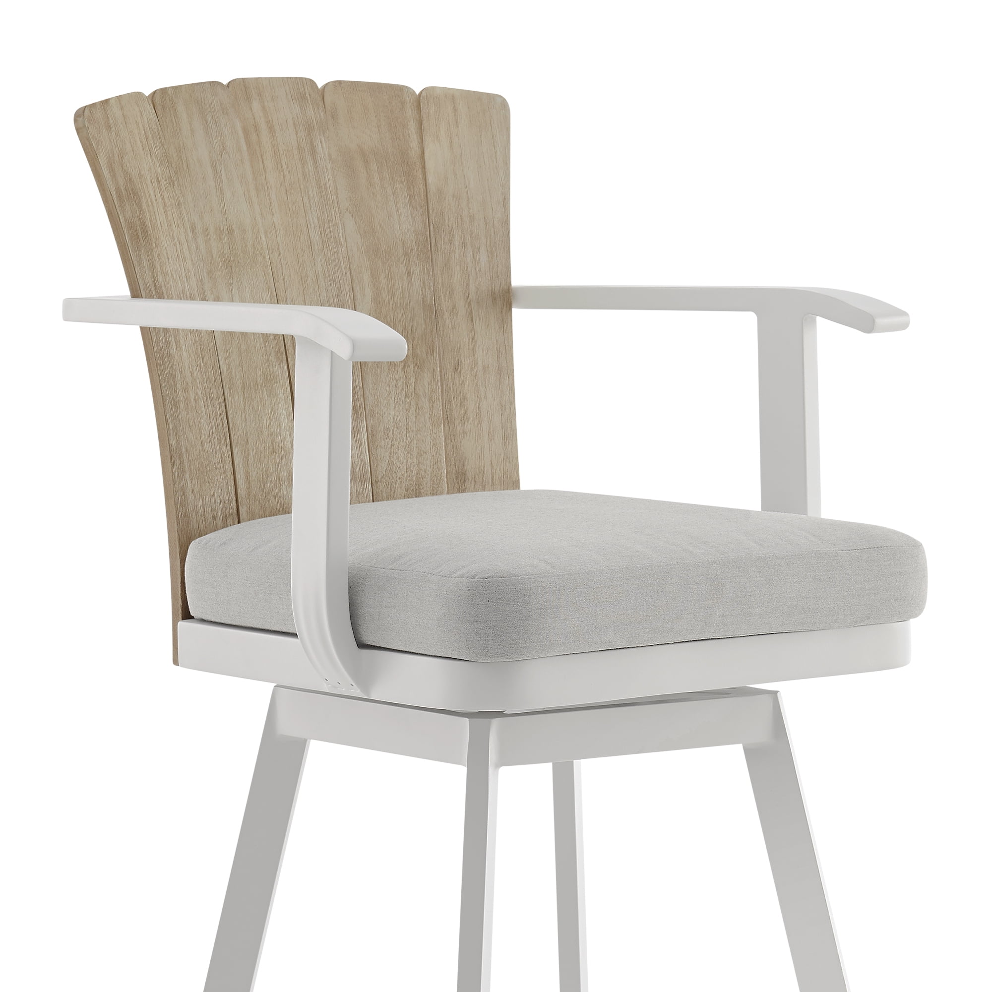 Hazel Outdoor Patio Swivel Counter Stool in Aluminum with Teak Wood and Argent Gray Cushion - Set of 4