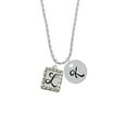 thumbnail image 2 of Delight Jewelry Silvertone Pebble Border Initial - L Silvertone Script Initial Disc - K - Charm Necklace, 20"+3", 2 of 4