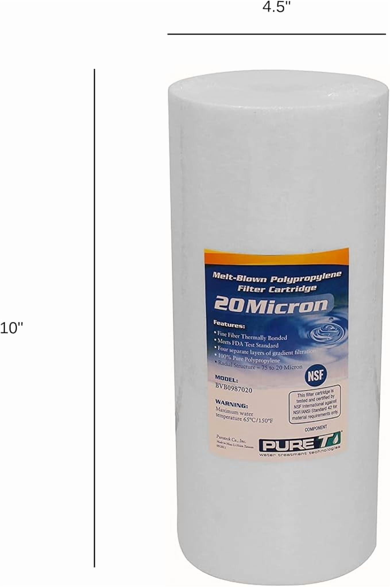PureT BVB0987020 10x4.5" Water Sediment Filter - NSF Certified - Spun Poly Filter Removes Sediment and Other Organic Debris (20 u Micron Rated)
