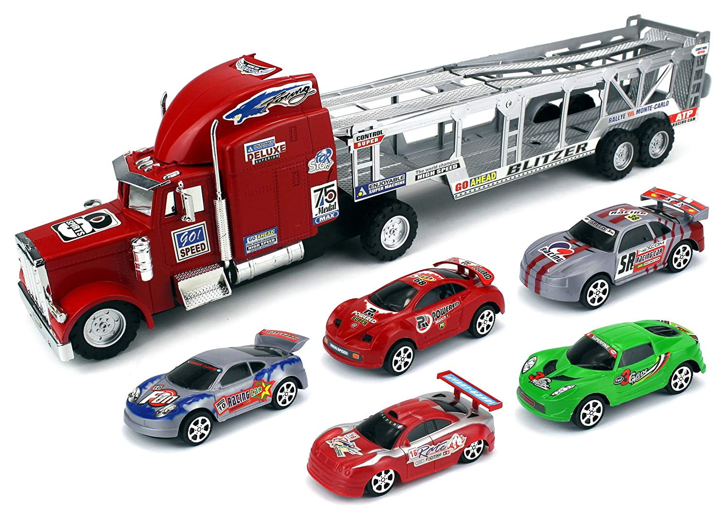 Children's Friction Speed Blitzer Transporter Trailer Truck Toy, Ready