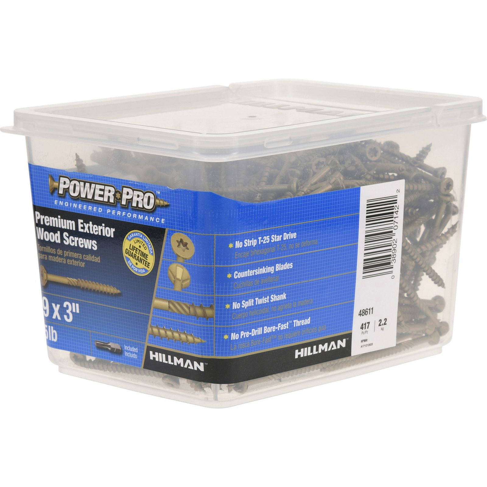 Power Pro 48611 Wood Screws, #9 x 3", Premium Outdoor Deck Screws, Rust Resistant, Epoxy Coated Bronze, 5lb Tub, 417 pcs