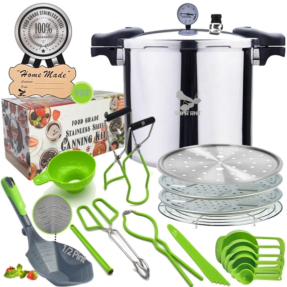 Supa Ant 23 Qt Pressure Canner – Complete Home Canning Set with Gauge, Rack, Lid, Jar Lifter, Ladle, Tongs & Bubble Popper