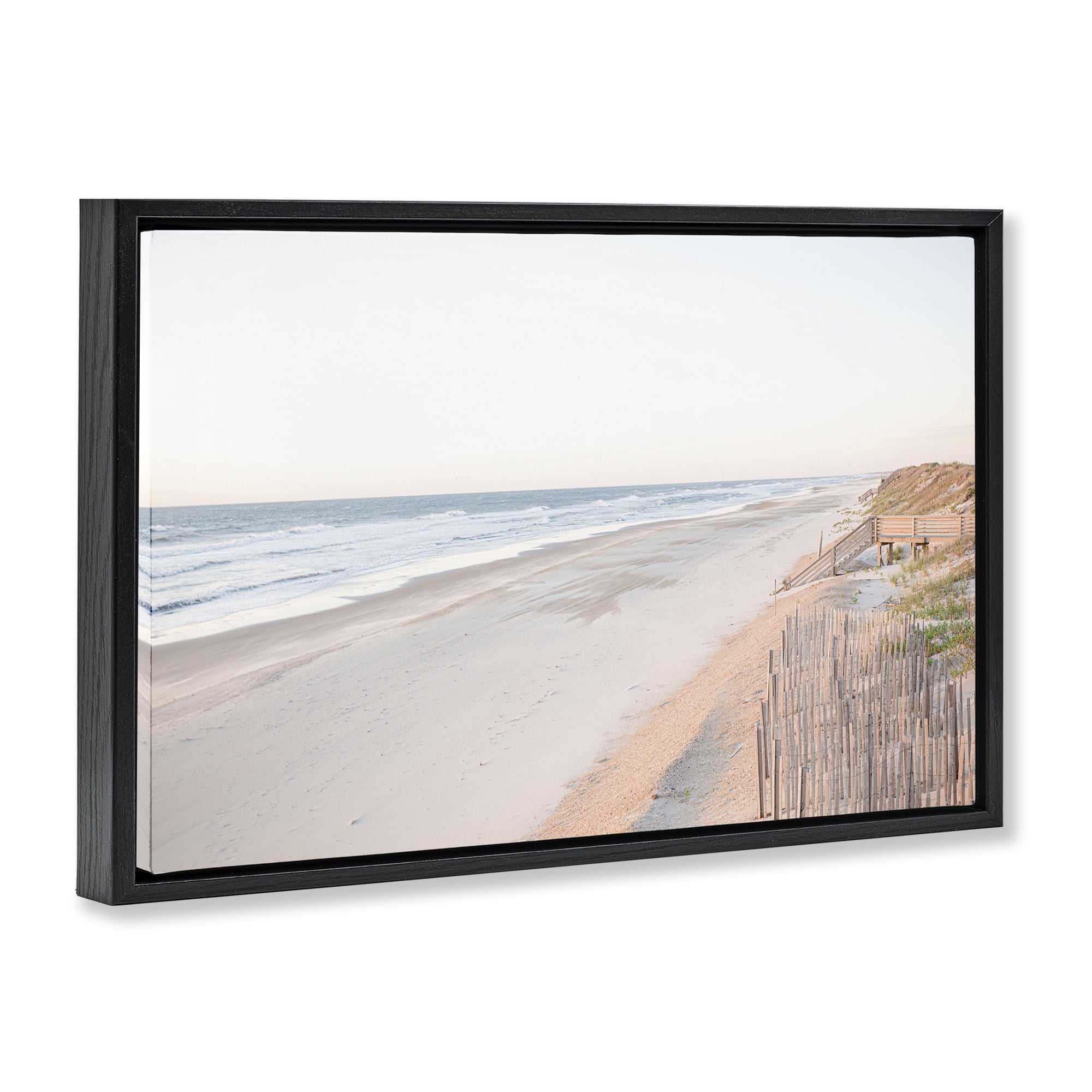 Stupell Industries Vast Beach Horizon Landscape & Nature Painting Black Floater Framed Canvas Art Print Wall Art, 31 x 21