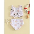 thumbnail image 6 of FEORJGP Kids Girl Two Piece Swimsuits Toddler Summer Bikini Swimwear Sleeveless Vest Shell/Flower Print Tank Tops Crew Neck Knotted Tankini and Elastic Shorts Set Cute Bathing Suits Beachwear, 6 of 9