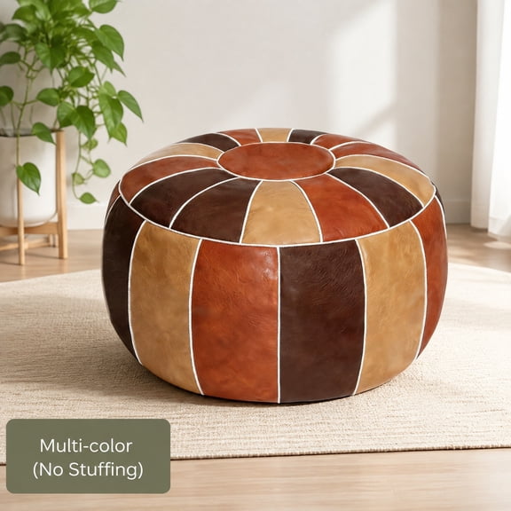 Unstuffed Moroccan Storage Pouf Foot Stool Ottoman Seat Handmade Faux Leather Bean Bag Floor Chair Foot Rest for Living Room, Bedroom, or Balcony (Multi Color)