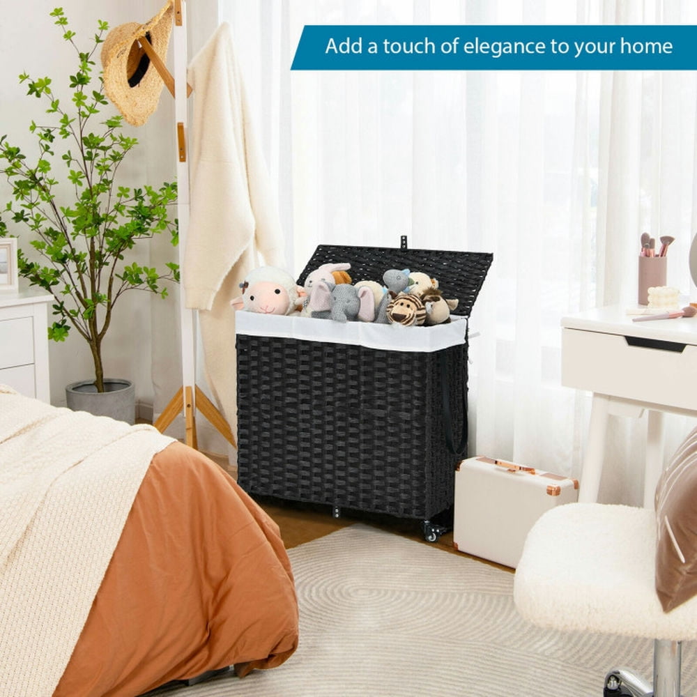 Finihen Laundry Hamper, Laundry Basket, Laundry Hamper with Wheels and Lid, for Bathroom, Laundry Room, Black Finihen Laundry Hamper, Laundry Basket, Laundry Hamper with Wheels and Lid, for Bathroom, Laundry Room, Black