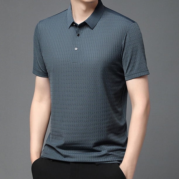 pstuiky Camisas de vestir de manga corta para hombre, Camisa tipo blusa informal de manga corta con cuello vuelto para hombre ropa de hombre xl