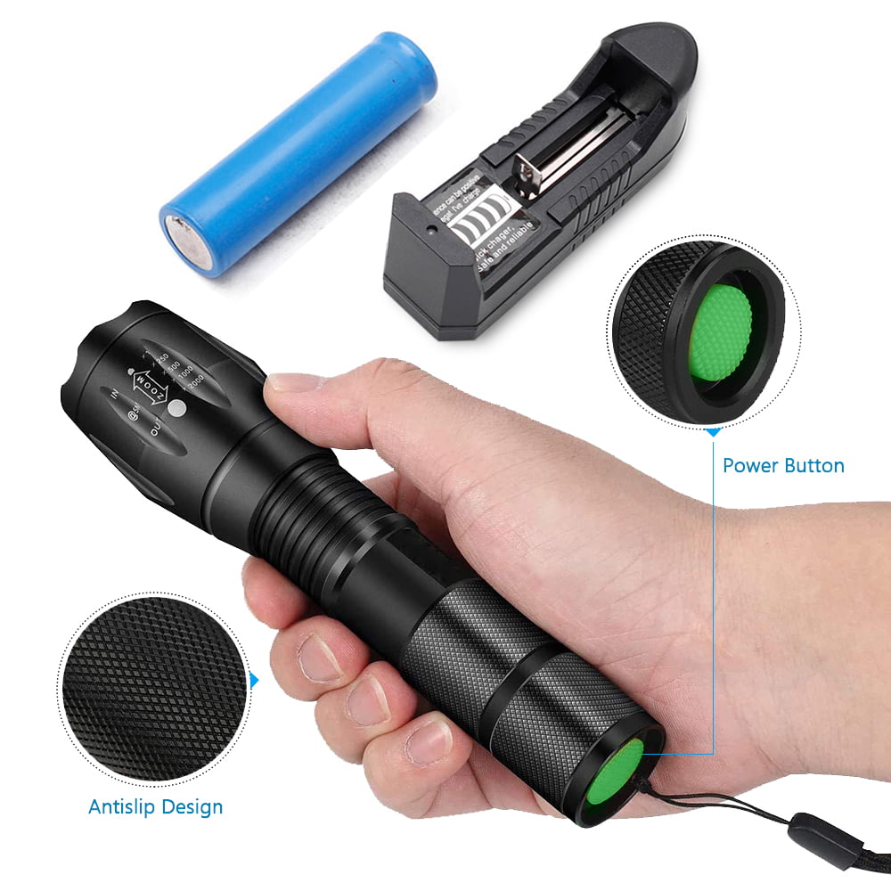 Adjustable Focus 2 Rechargeable Batteries Included Tactical Flashlight for Camping Hiking Outdoor Water Resistant 5 Light Modes Ultra Bright LED Portable Handheld Flashlight High Lumens 