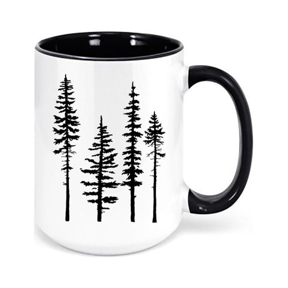 Pine Tree Mug, Pine Trees, Rustic Coffee Cup, Rustic Decor, Cabin Mug, Sublimated Design, Pine Tree Cup, Gift For Him, Outdoors Mug, BLACK