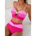 thumbnail image 6 of DOKOTOO Womens Bikini Swimsuits 2 Piece High Waisted Tummy Control Metal Swim Bathing Suit Rose Red XL US16-18, 6 of 10