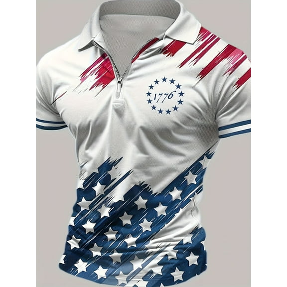 DCDany Men Polo Shirts Clearance Sale Short Sleeve Independence Day T-Shirt Graphic Stretch Casual 4th of July Raglan Golf Polos for Men White M
