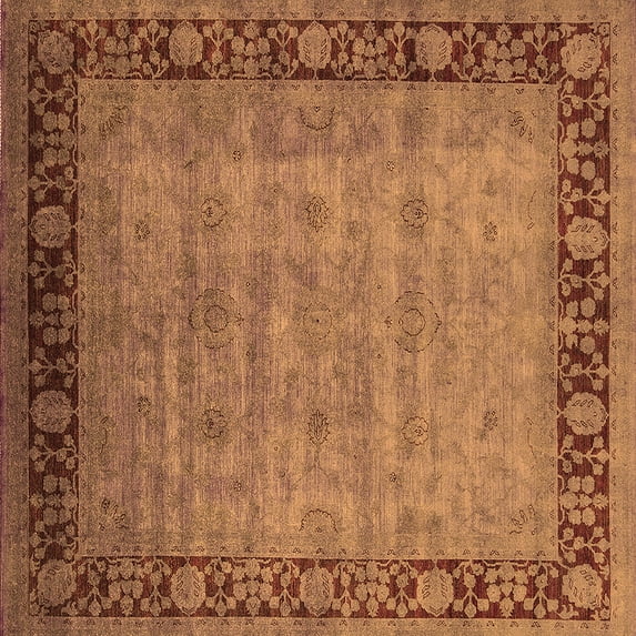 Ahgly Company Indoor Square Oriental Orange Industrial Area Rugs, 8' Square