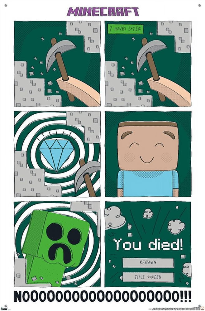 Minecraft - Simple Comic Steve Creeper Wall Poster with Pushpins, 22.375" x 34"