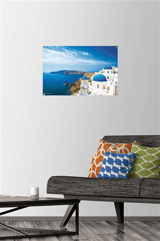 Santorini Island Wall Poster with Push Pins, 14.725" x 22.375"