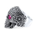 thumbnail image 3 of Bling Jewelry Mens Mens Stainless Steel   Biker Skull Ring Simulated Red Ruby CZ Eyes, 3 of 6