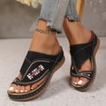 thumbnail image 3 of Rokment Womens Boho Embroidered Orthopedic Wedges Dress Flip Flops with Arch Support 2026 Beach Summer Comfortable Leather Platform Thong Walking Slides Black Size 6, 3 of 6