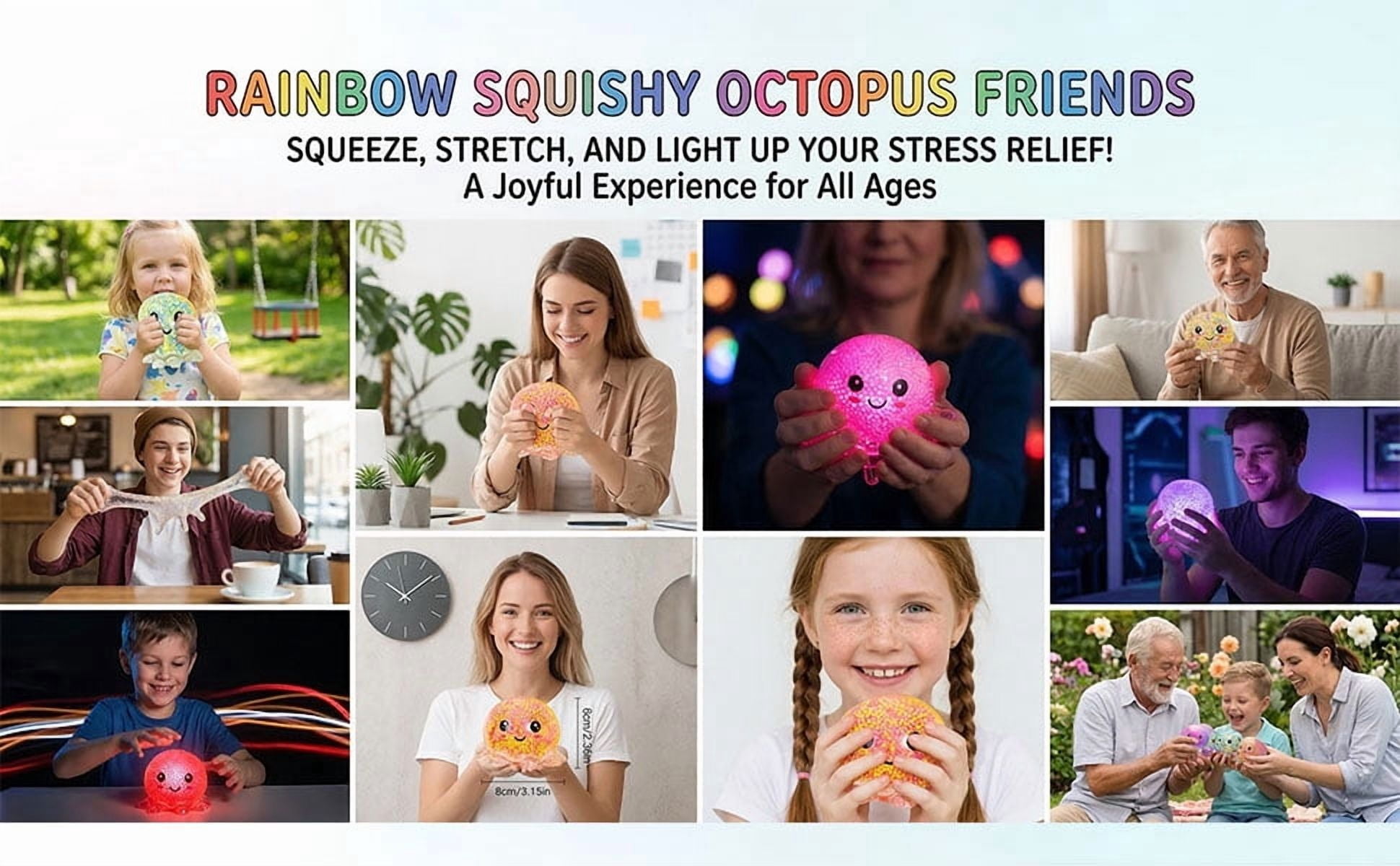 GAFRBALLV Octopus Stress Ball Set, 4 Pack Cute Squeeze Stress Relief Fidget Toys, Party Favors and Birthday Gifts