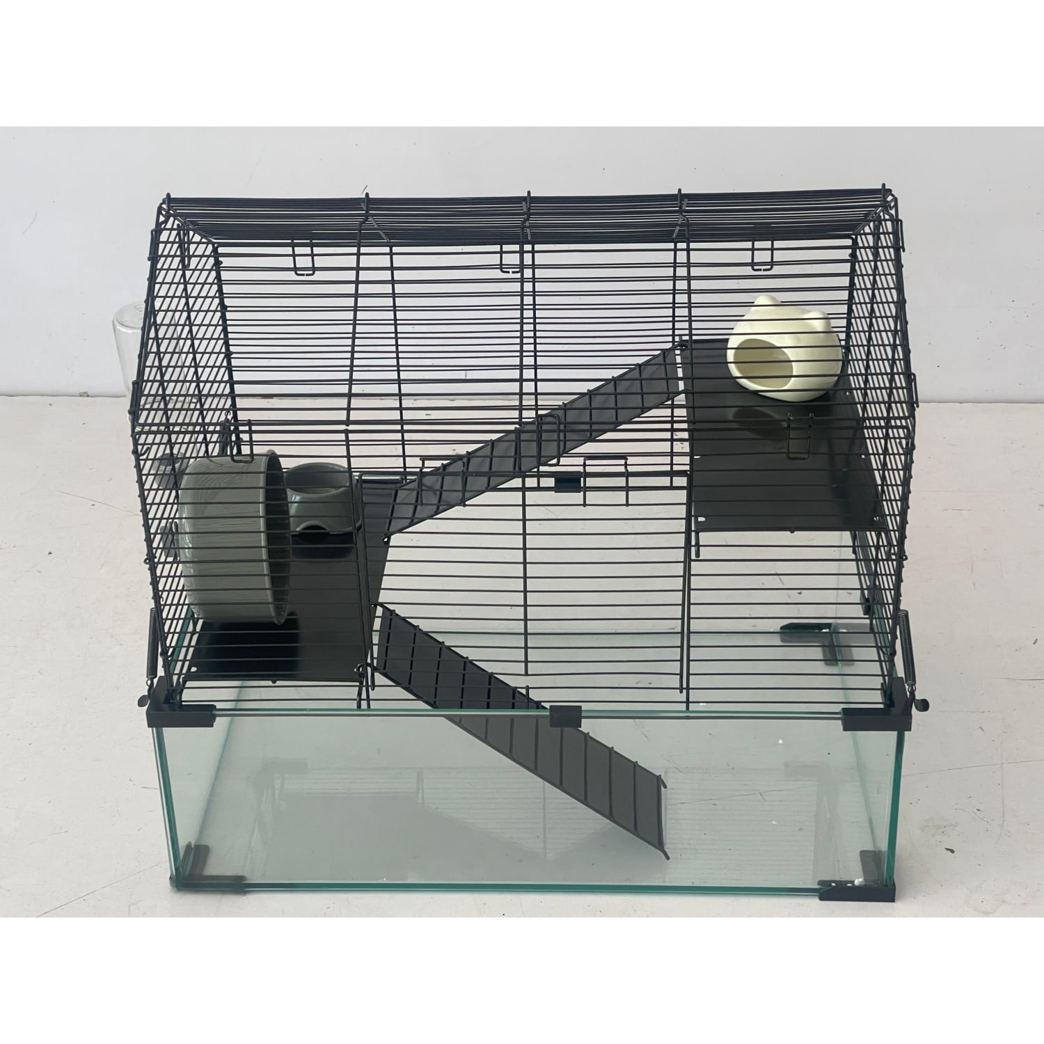 Large Hamster Cage, 3-Tier Gerbil Cages with Running Wheel, Water Bottle, Food Bowl, Ramps, Portable Hamster House with 7" Deep Glass Bottom for Syrian, Dwarf Hamster, Gerbils