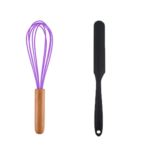 Juego de mini utensilios de cocina de 2 piezas: utensilios de cocina de silicona con mangos de madera