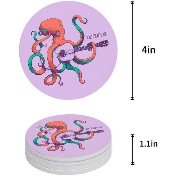 FMSHPON Octopus Set of 4 Round Coaster for Drinks, Absorbent Ceramic Stone Coasters Cup Mat with Cork Base for Home Kitchen Room Coffee Table Bar Decor
