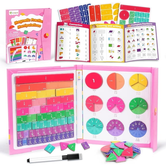 D-FantiX Magnetic Fraction Educational Puzzle for Kids Ages 3-8, Fraction Tiles & Circles Set, Math Manipulatives and  Elementary Math  Learning Games for Boys and Girls