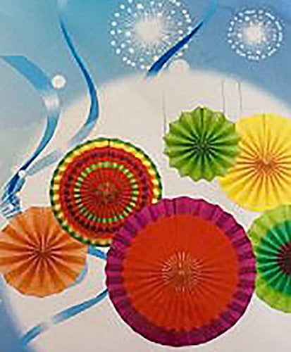 Mini Skater 6 Pcs Hanging Paper Fan Set with Strings Paper Clip Vibrant Rosettes Colorful Wall Decoration Supplies for Birthday Fiesta Graduation Parties Wedding Baby Shower Event