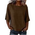 thumbnail image 2 of Otntypg Linen Gauze Shirts for Women Lightweight Casual Summer 3/4 Length Sleeve Crew Neck Basic Solid Color Tunic Blouse Loose Oversized Baggy Tshirt Tops, 2 of 6