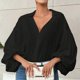 thumbnail image 3 of Women's Solid Color Long Sleeve Puff Sleeve Blouse Collared V Neck Top Shirts White XXXL, 3 of 4