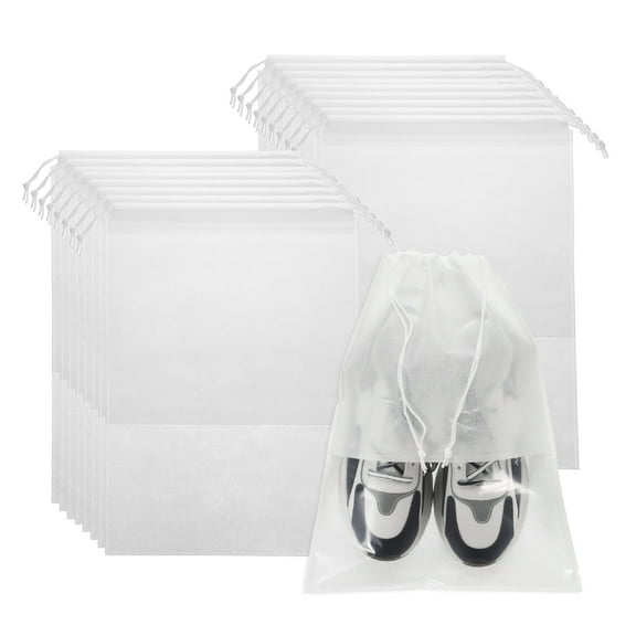 18pcs Travel Shoe Bags Non-Woven Drawstring Organizers Bags, White