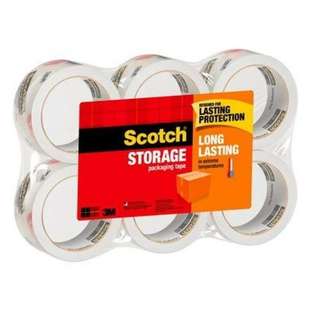 Scotch Long Lasting Storage & Packaging Tape 6 Pack, Clear, 1.88 in x 54.6 yd (48 mm x 50 m), 6 Rolls per