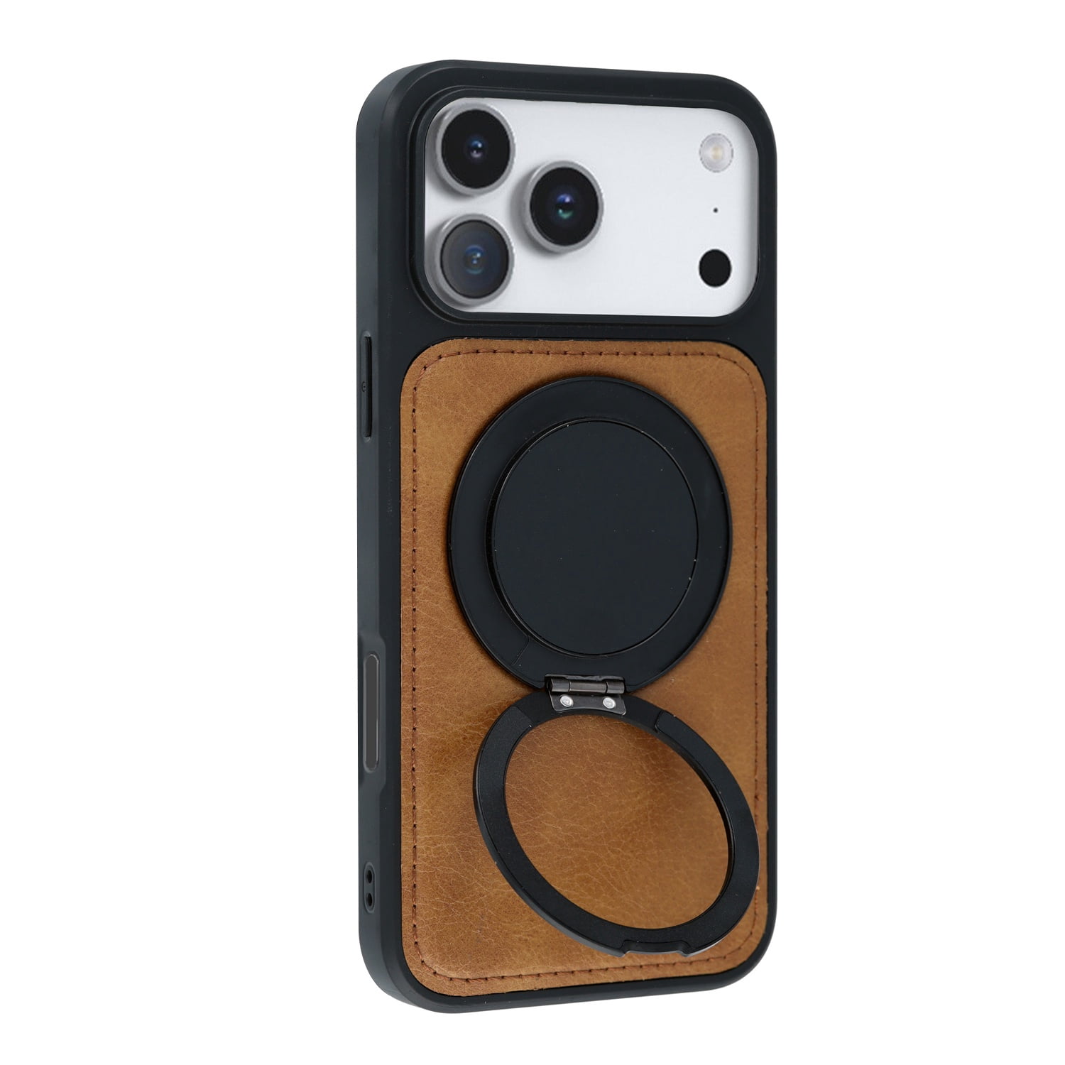 Strong Leather Case with Wireless Charging Kickstand for iPhone 17 Pro Max - Brown