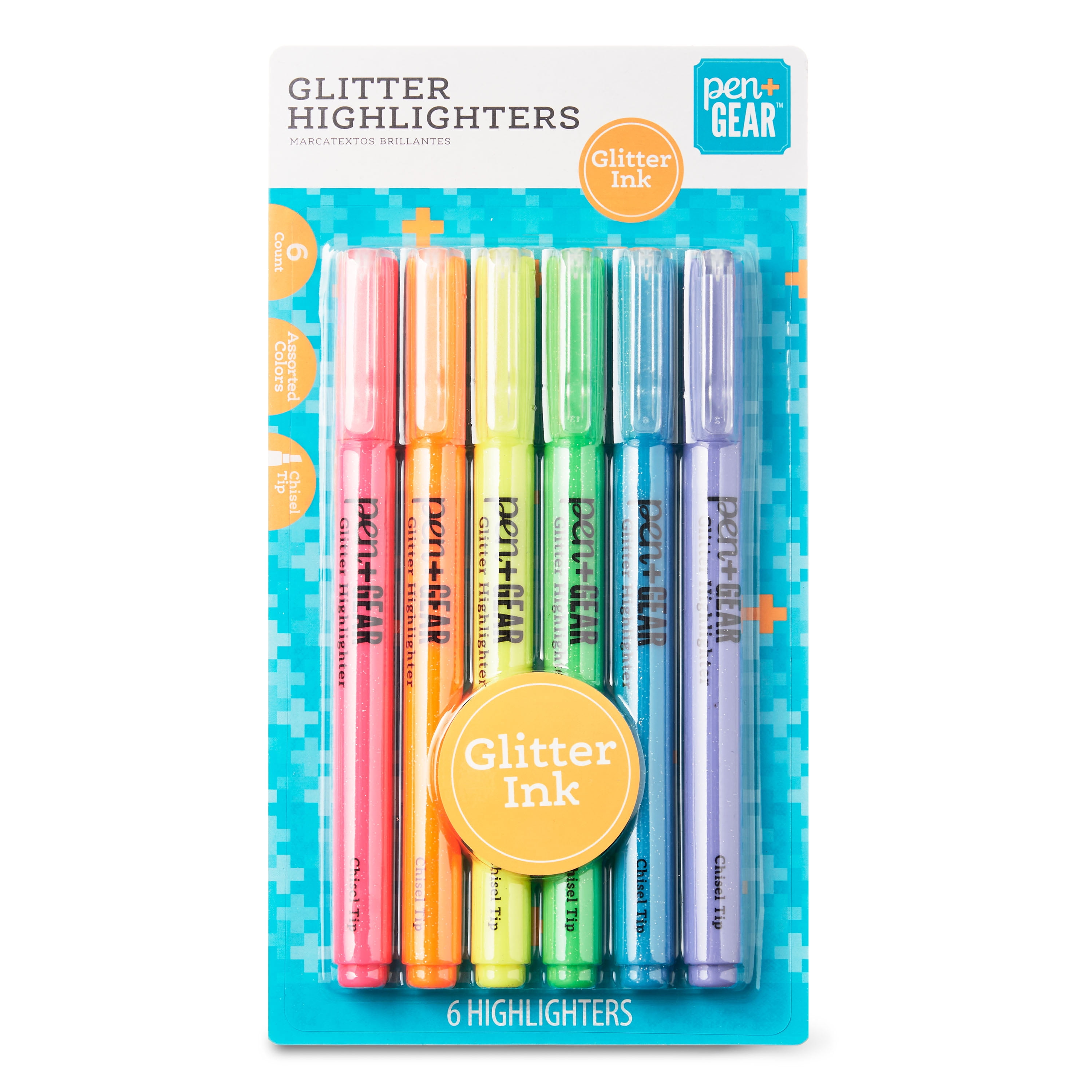Pen+Gear Glitter Highlighters, Assorted Colors, 6 Pack