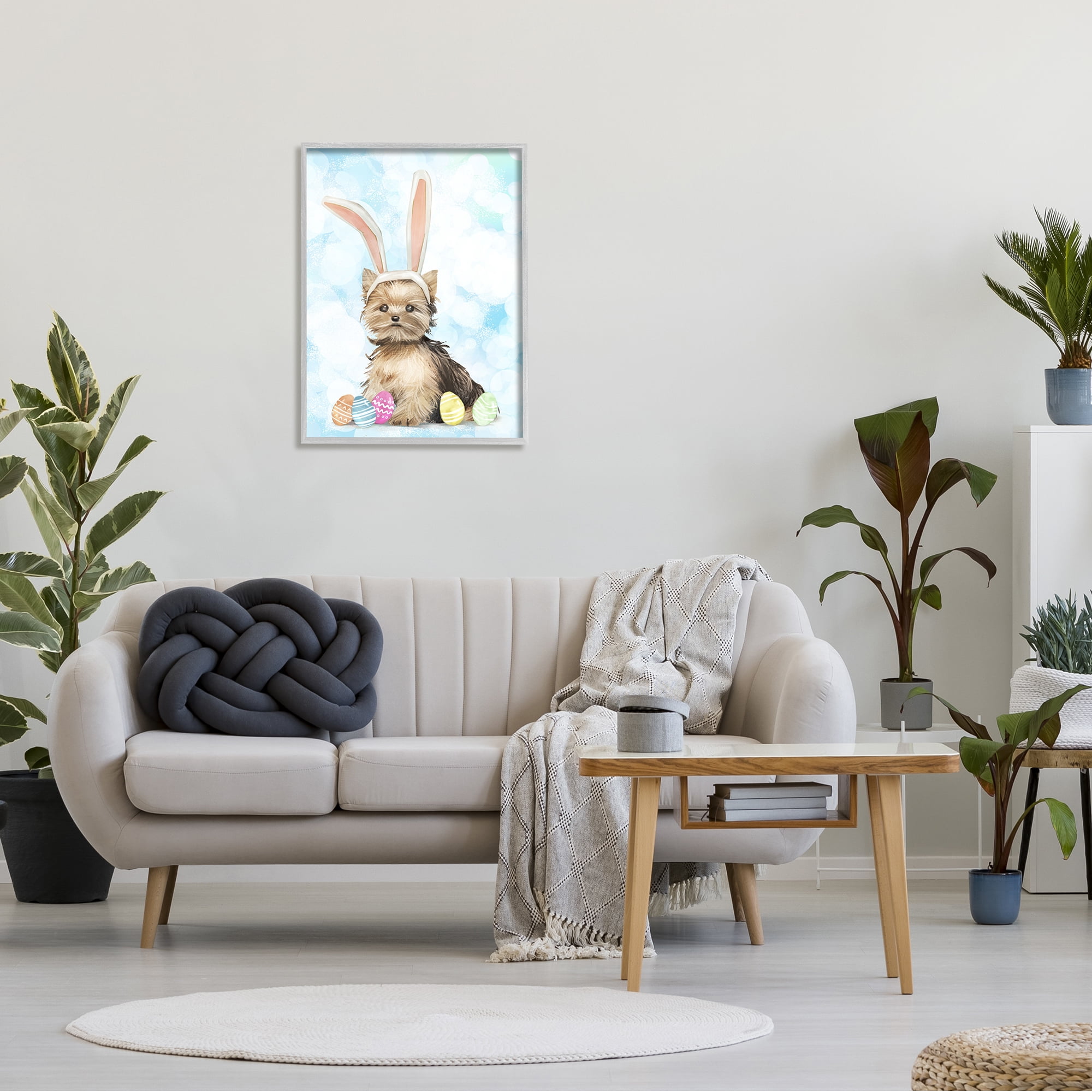 Stupell Industries Easter Yorkie Puppy Bunny Ears Patterned Eggs, 24 x 30,Design by Ziwei Li