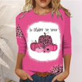 thumbnail image 1 of TIMIFIS Chandails de Sensibilisation au Cancer du Sein pour Femmes Ruban Chandail à Manches Longues Blouse Imprimée T-shirt Ample Blouse à Manches 3/4 Col Rond Hauts Décontractés Automne/hiver, 1 of 5