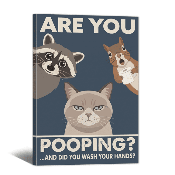 Are You Poop Wash Your Hand Bathroom Canvas Wall Art Humorous Picture Print, Cute Animal Paintings Abstract Artwork for Home Dorm Apartment, Restroom Wall Decor