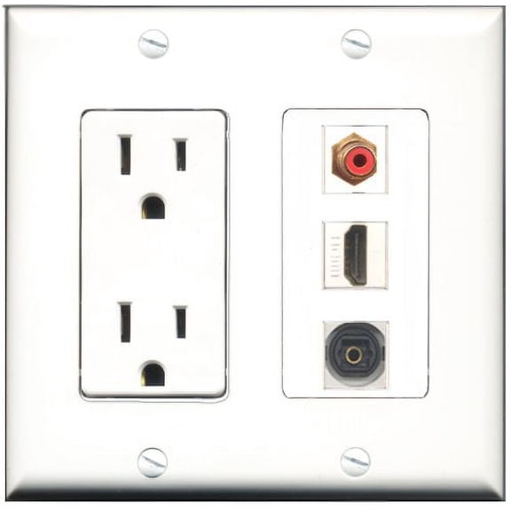 RiteAV - 15 Amp Power Outlet 1 Port HDMI 1 Port RCA Red 1 Port Toslink Decorative Wall Plate